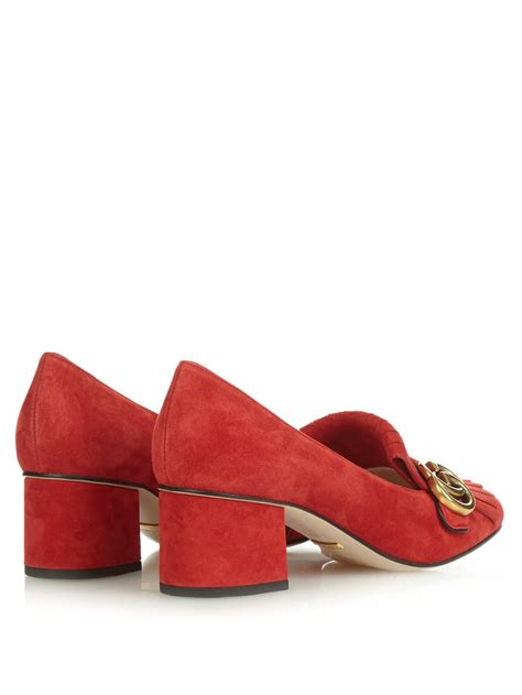 gucci marmont suede pumps red|Gucci Marmont mid heel pump.